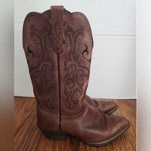 Justin Western Cowboy Cowgirl Boots Genuine Leather Brown Size 7 (Fits 7.5–8)